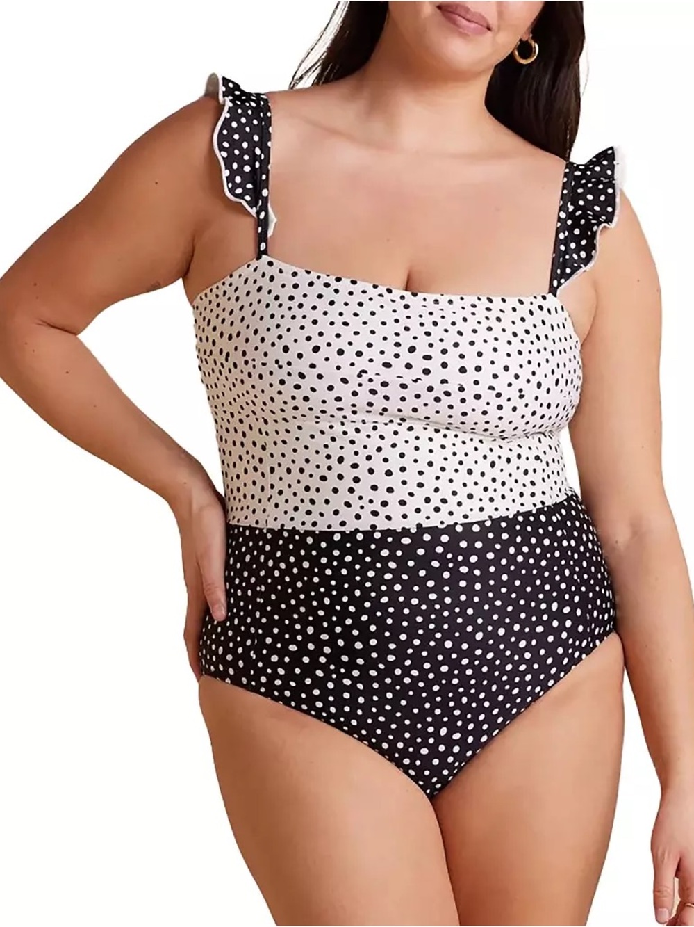 Summersalt The Ruffle Oasis one-piece swimsuit black white polka dot print Sz 18